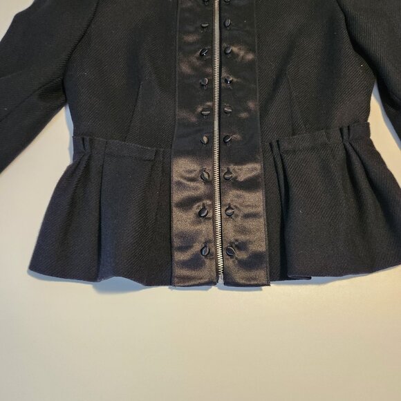 BCBGMAXAZRIA Black Peplum Jacket Satin Button Wool Military Goth Small NEW‎ NWT - Picture 6 of 10